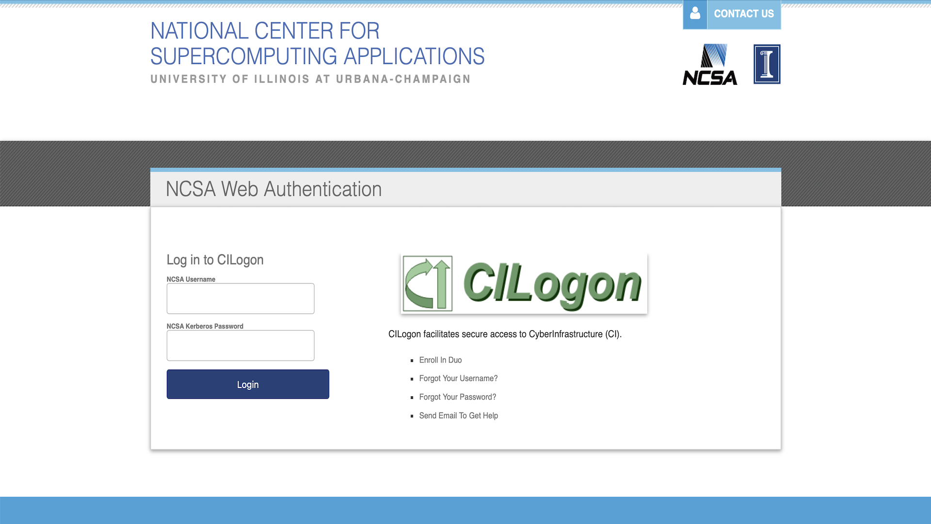 NCSA login page